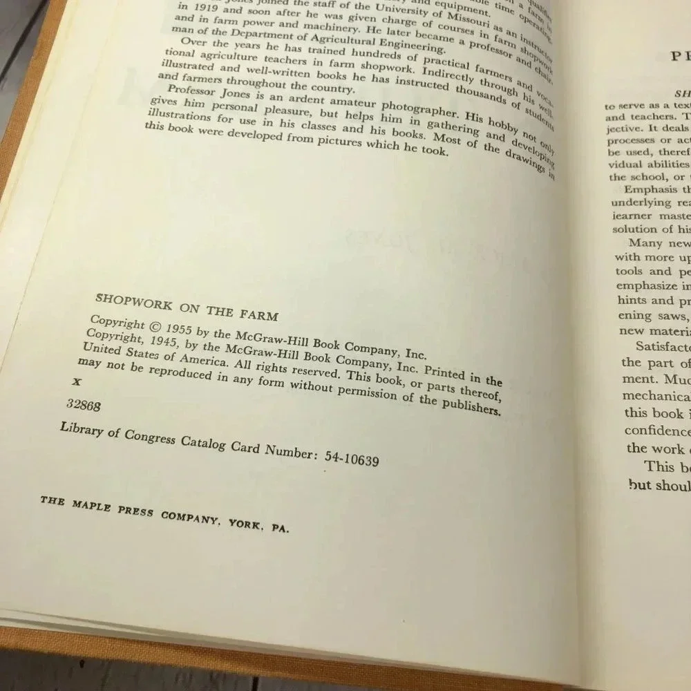 vtg textbook 1955 Shopwork on the Farm ranch homestead country collectible FFA